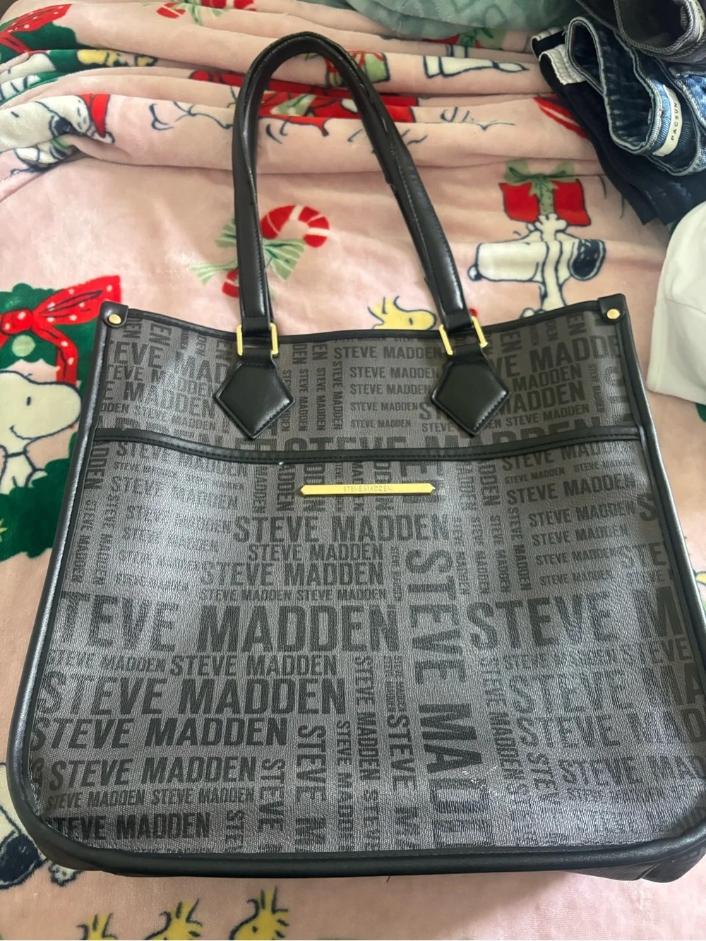 Steve Madden Black and Gray Logo Tote